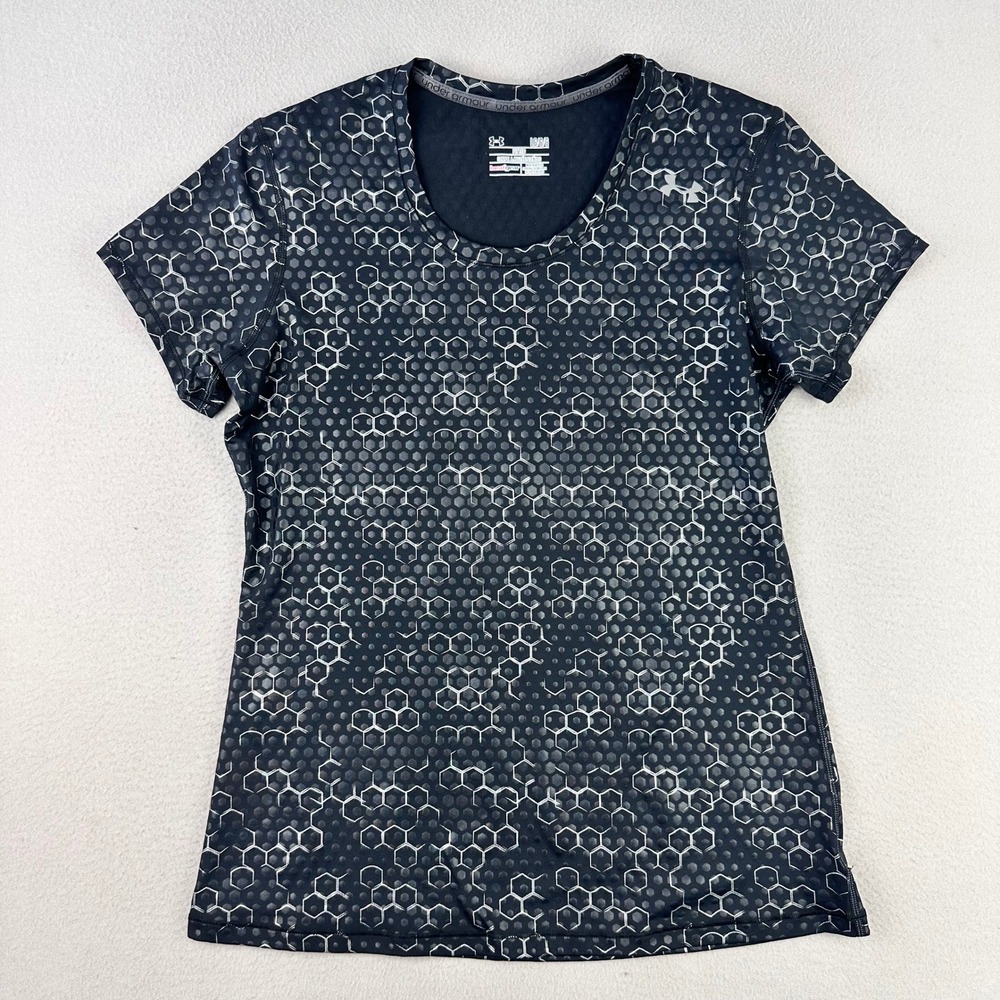 Under Armour‎ Running Shirt Womens L Black Fitted Heatgear Short Sleeve